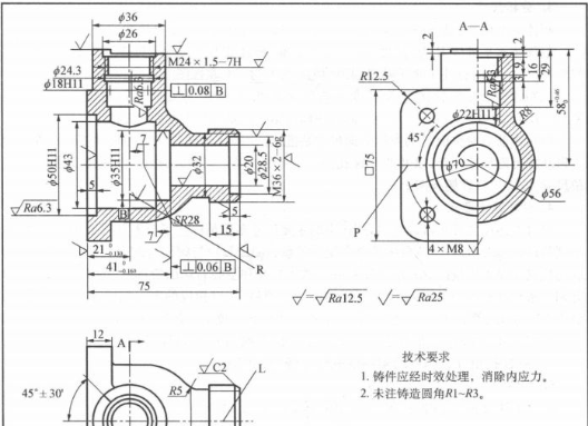 想象閥體零件的立體圖，如圖所示。